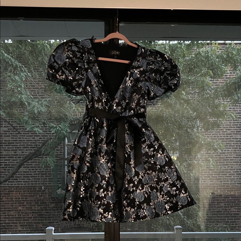 Vintage Discontinued Dolls Kill Widow Blue Silver Embroidered Floral Mini Dress